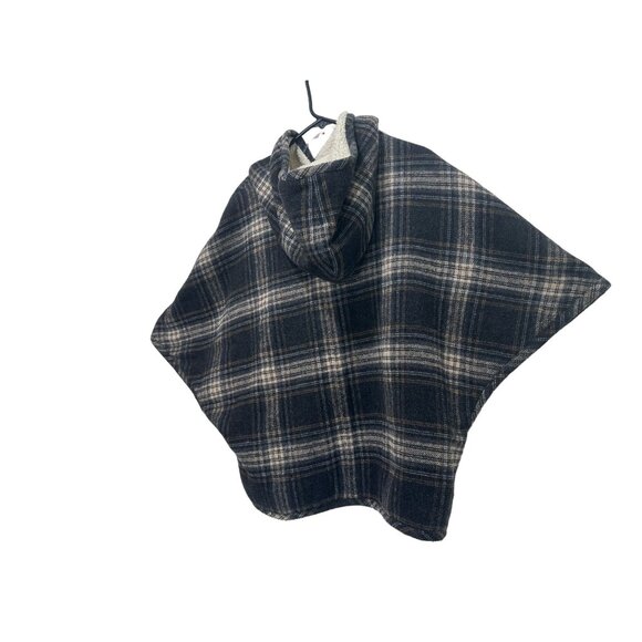 Sundance Wool Coat Poncho Women Large Black Plaid Wesetern Fleece Hoodie Relaxed - Picture 16 of 16